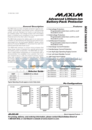 MAX1666SEEE datasheet - Advanced Lithium-Ion Battery-Pack Protector