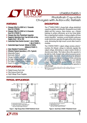 LT3420 datasheet - Photoflash Capacitor Chargers with Automatic Refresh