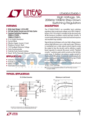 LT3430EFE-1 datasheet - High Voltage, 3A,200kHz/100kHz Step-Down Switching Regulators