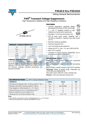 P4KA9.1A datasheet - PAR Transient Voltage Suppressors