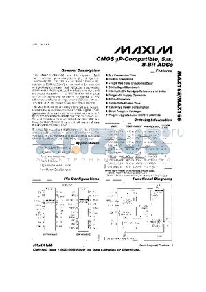 MAX166ACPP datasheet - CMOS lP-Compatible, 5ls, 8-Bit ADCs