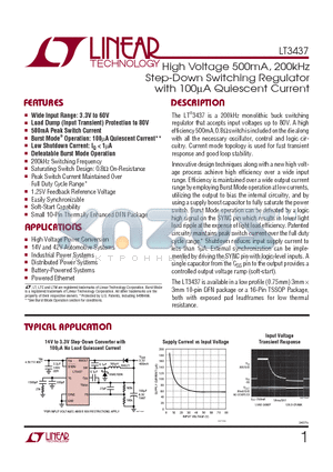 LT3437 datasheet - High Voltage 500mA, 200kHz Step-Down Switching Regulator with 100lA Quiescent Current