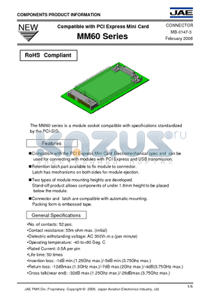 MM60-EZH039-B5 datasheet - Compatible with PCI Express Mini Card