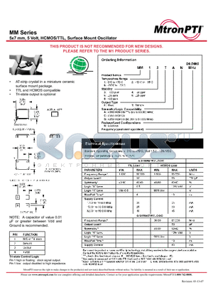 MM66FAN datasheet - 5x7 mm, 5 Volt, HCMOS/TTL, Surface Mount Oscillator