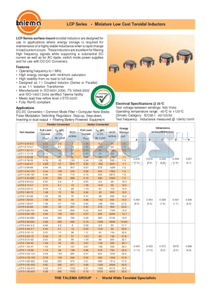 LCP1-0.30-220 datasheet - Miniature Low Cost Toroidal Inductors