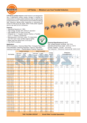 LCP1-0.92-22 datasheet - Miniature Low Cost Toroidal Inductors