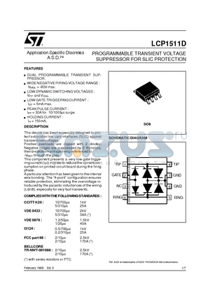 LCP1511D datasheet - PROGRAMMABLE TRANSIENT VOLTAGE SUPPRESSOR FOR SLIC PROTECTION