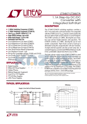 LT3467 datasheet - 1.1A Step-Up DC/DC Converter with Integrated Soft-Start