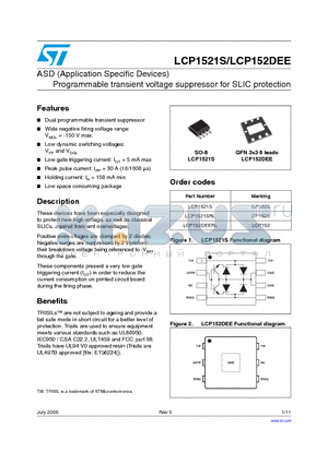 LCP152 datasheet - Programmable transient voltage suppressor for SLIC protection
