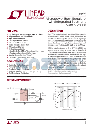 LT3470ITS8 datasheet - Micropower Buck Regulator with Integrated Boost and Catch Diodes