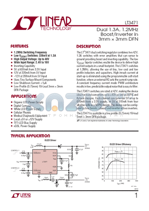 LT3471 datasheet - Dual 1.3A, 1.2MHz Boost/Inverter in 3mm x 3mm DFN
