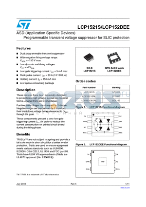 LCP152DEERL datasheet - Programmable transient voltage suppressor for SLIC protection