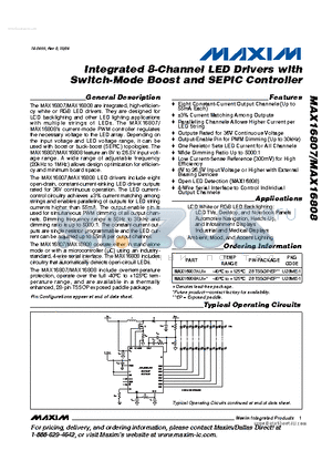 MAX16807AUI datasheet - Integrated 8-Channel LED Drivers with Switch-Mode Boost and SEPIC Controller