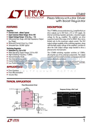 LT3469ETS8 datasheet - Piezo Microactuator Driver with Boost Regulator