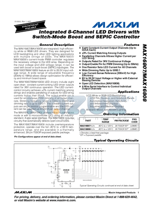 MAX16808AUI+ datasheet - Integrated 8-Channel LED Drivers with Switch-Mode Boost and SEPIC Controller