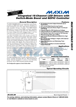 MAX16809ATU+ datasheet - Integrated 16-Channel LED Drivers with Switch-Mode Boost and SEPIC Controller