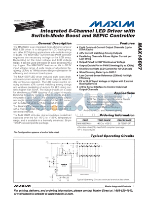 MAX16807_09 datasheet - Integrated 8-Channel LED Driver with Switch-Mode Boost and SEPIC Controller