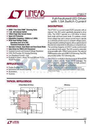 LT3474 datasheet - Full-Featured LED Driver with 1.5A Switch Current