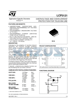 LCP3121RL datasheet - OVERVOLTAGE AND OVERCURRENT PROTECTION FOR TELECOM LINE