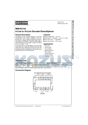 MM74C154WM datasheet - 4-Line to 16-Line Decoder/Demultiplexer