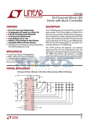 LT3476 datasheet - 32-Channel 20mA LED Driver with Buck Controller 0.5ls Minimum LED On Time