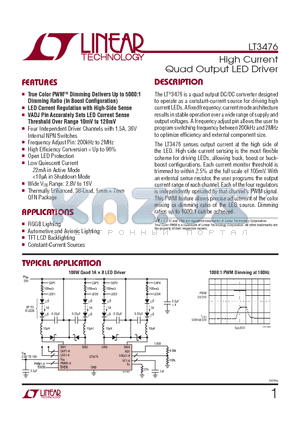 LT3476EUHF-PBF datasheet - High Current Quad Output LED Driver