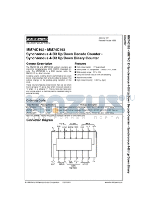 MM74C193M datasheet - Synchronous 4-Bit Up/Down Decade Counter . Synchronous 4-Bit Up/Down Binary Counter