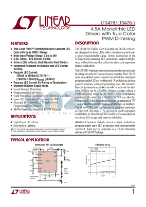LT3478 datasheet - 4.5A Monolithic LED Drivers with True Color PWM Dimming