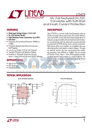 LT3479 datasheet - 3A, Full Featured DC/DC Converter with Soft-Start and Inrush Current Protection