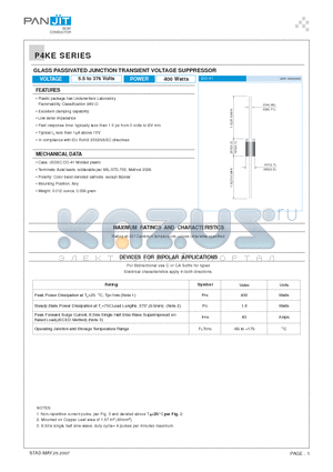 P4KE100 datasheet - GLASS PASSIVATED JUNCTION TRANSIENT VOLTAGE SUPPRESSOR