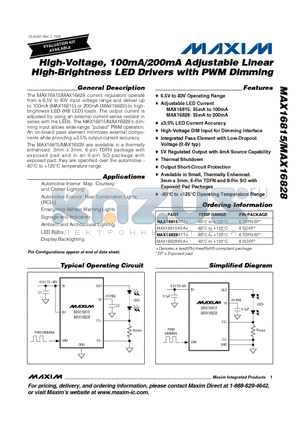 MAX16815ASA+ datasheet - High-Voltage, 100mA/200mA Adjustable Linear High-Brightness LED Drivers with PWM Dimming