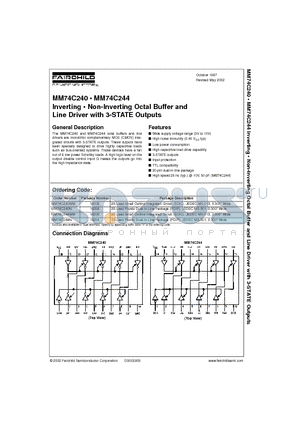 MM74C240 datasheet - Inverting . Non-Inverting Octal Buffer and Line Driver with 3-STATE Outputs