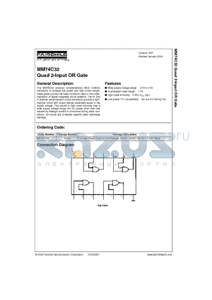 MM74C32 datasheet - Quad 2-Input OR Gate