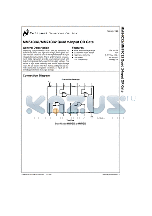 MM74C32J datasheet - Quad 2-Input OR Gate