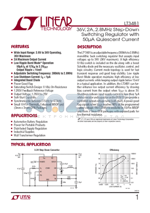 LT3481EMSE datasheet - 36V, 2A, 2.8MHz Step-Down Switching Regulator with 50lA Quiescent Current