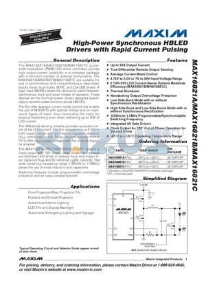 MAX16821AATI+ datasheet - High-Power Synchronous HBLED Drivers with Rapid Current Pulsing