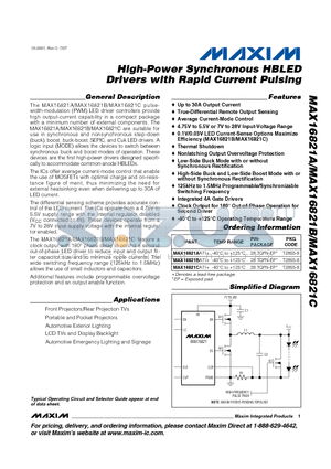 MAX16821BATI+ datasheet - High-Power Synchronous HBLED Drivers with Rapid Current Pulsing