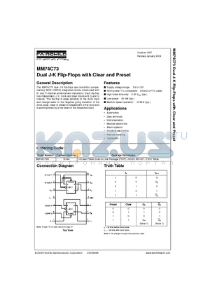 MM74C73_04 datasheet - Dual J-K Flip-Flops with Clear and Preset