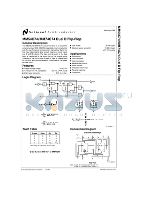 MM74C74 datasheet - Dual D Flip-Flop