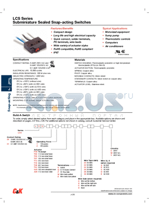 LCS051P00SA20AC datasheet - Subminiature Sealed Snap-acting Switches