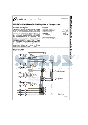 MM74C85N datasheet - 4-Bit Magnitude Comparator