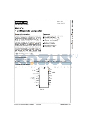 MM74C85N datasheet - 4-Bit Magnitude Comparator