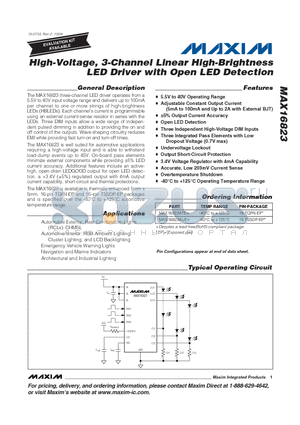 MAX16823ATE+ datasheet - High-Voltage, 3-Channel Linear High-Brightness LED Driver with Open LED Detection