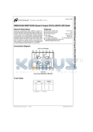 MM74C86 datasheet - Quad 2-Input EXCLUSIVE-OR Gate