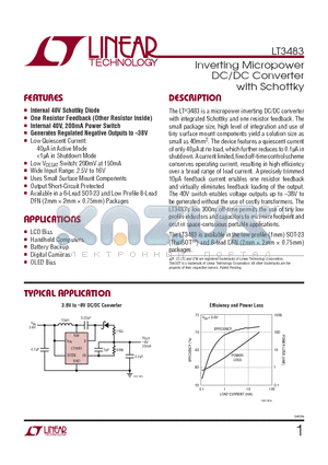 LT3483ES6-PBF datasheet - Inverting Micropower DC/DC Converter with Schottky
