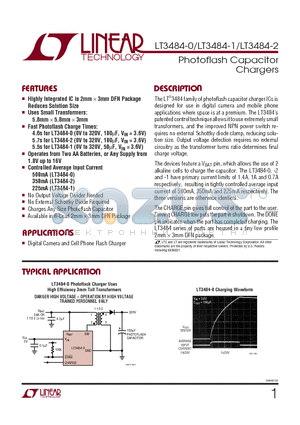LT3484EDCB-2 datasheet - Photoflash Capacitor Chargers