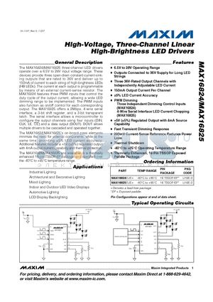 MAX16824EUE+ datasheet - High-Voltage, Three-Channel Linear High-Brightness LED Drivers