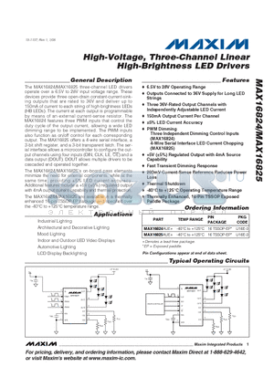 MAX16825 datasheet - High-Voltage, Three-Channel Linear High-Brightness LED Drivers