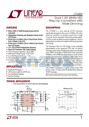 LT3486 datasheet - Dual 1.3A White LED Step-Up Converters with Wide Dimming