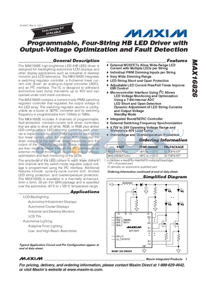 MAX16826 datasheet - Programmable, Four-String HB LED Driver with Output-Voltage Optimization and Fault Detection